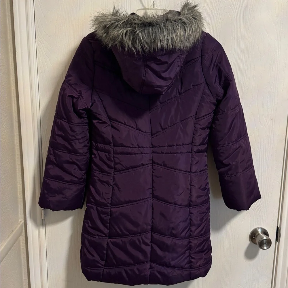 Calvin Klein Girls‎ Large 12/14 Ariel Puffer Coat Purple Full Zip Faux Fur Hood